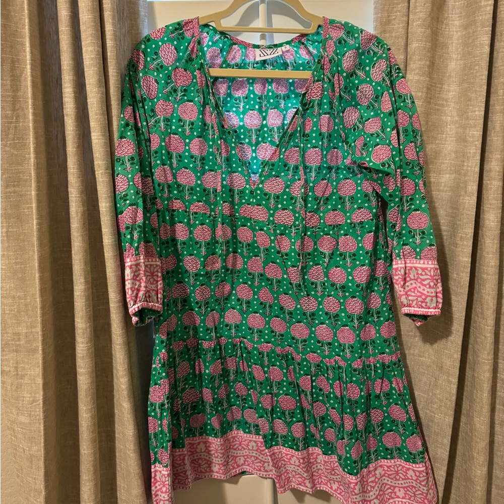 SZ blockprint green and hot pink dress